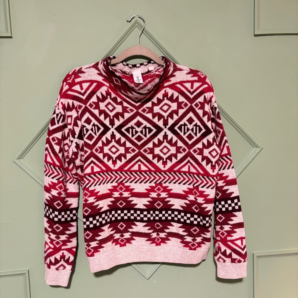 L.O.G.G Aztec Print Red and Cream Oversized Sweater